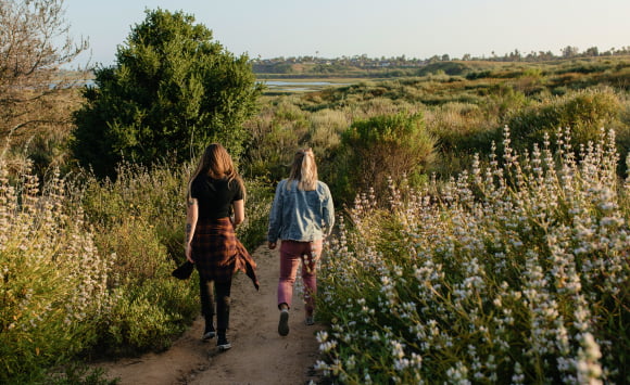 2 addiction treatment experts walking in a field