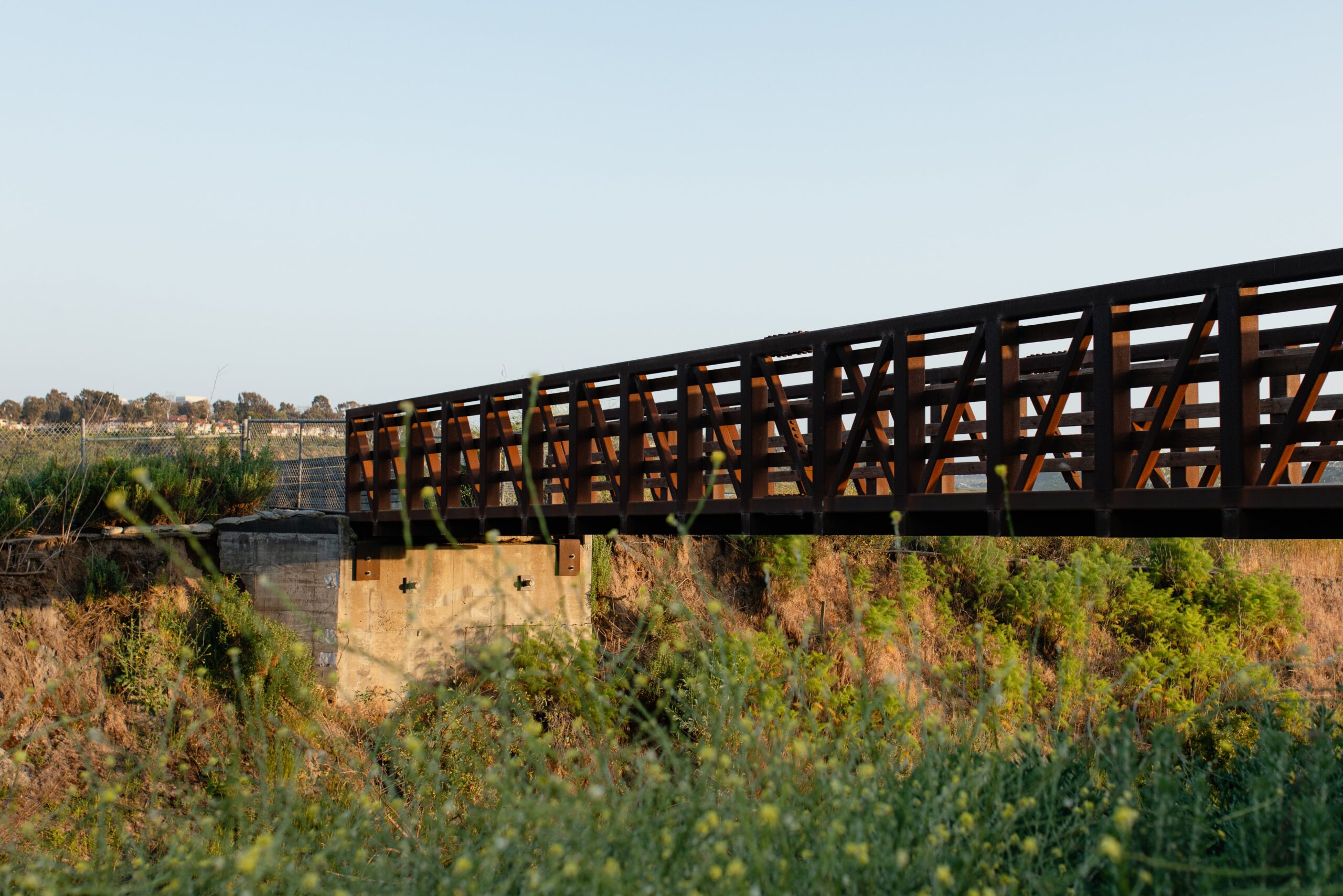 Orange county nature shot featuring a bridge and foliage